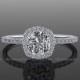 Forever One Moissanite Halo Diamond Engagement Ring / Cushion Cut 14K White Gold Wedding Ring / Petite Bridal Ring /  RE00082FO