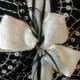 Black and white embroidered ring bearer pillow with ribbon, very unique
