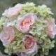 Silk Wedding Bouquet, Wedding Bouquet, Keepsake Bouquet, Bridal Bouquet Coral rose and green hydrangea wedding bouquet made of silk roses.