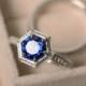 Lab sapphire ring, promise, sterling silver, September birthstone, engagement ring