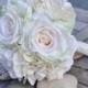 Wedding Flowers, Bride Bouquet, Romantic Bouquet,  Blush Pink Roses with Vanilla Hydrangea silk flower bouquet, Holly's Wedding Flowers.