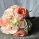 Wedding Bouquet, Wedding Bouquet, Keepsake Bouquet, Bridal Bouquet Coral rose and green hydrangea wedding bouquet by Holly's Flower Shoppe.