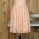 2016 peach Bridesmaid dress With Lace, Short Prom dress, Womens Formal dress, A line Evening dress, V back Party dress knee length