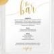 Gold Bar menu wedding - Bar menu sign - Drinks Sign - Bar menu printable - Gold wedding printable - Downloadable wedding signs 