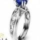 Blue Sapphire Engagement Ring 14K White Gold Sapphire Ring Vintage Engagement Ring Milgrain Ring