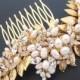Gold Wedding headpiece, Freshwater pearl headpiece, Bridal hair comb, Wedding hair comb, Pearl hair comb, Vintage style hair accessory