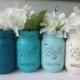 Painted and Distressed Ball Mason Jars- Turquoise/Teal/Aqua Ombre -Flower Vases, Rustic Wedding, Centerpieces