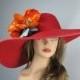 Red Hat Orange Magnolia Church Wedding Hat Head Piece Kentucky Derby Hat Red Bridal Coctail Hat Couture Fascinator  Bridal Hat