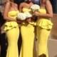 Long Chiffon Bridesmaid Dress - Yellow Sheath Strapless from Dressywomen