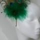 Emerald Green Peacock Feather & Crystal Burlesque Vintage Steampunk Wedding Fascinator Hair Comb - Custom Made to Order