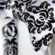 Black and white damask bow tie. Self-tie freestyle bow tie. Silkscreened black print.