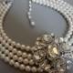 Statement Pearl Necklace with Brooch in Rhinestone 4 multi strands Swarovski Pearls Bridal jewelry sets