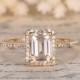 5x7mm Emerald Cut Moissanite Engagement Ring Diamond Wedding Band,Bride Ring,Gift,14K Yellow Gold Moissanite Halo Ring,Ball Prong Set