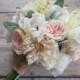 Wedding Bouquet - Blush Pink and Ivory Garden Rose Dahlia and Peony Wedding Bouquet With Burlap Wrap