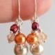 Orange and Burgundy Bridesmaid Earrings, Beaded Pearl Cluster Dangles, Autumn Wedding Jewelry, Bridesmaid Jewelry, Silver Plated or Sterling