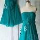 2016 Greenish Blue Bridesmaid Dress, Wedding Dress, Party dress, Chiffon Strapless dress, Formal dress, Prom dress tea length (B003/B045)
