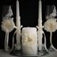 Ivory Wedding Unity Candles and Champagne Glasses   Flower  Cake Serving Set   Ring Bearer Pillow & Flower Girl Basket   Ivory Guest Book