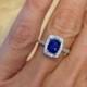 SAPPHIRE & Diamond Halo Engagement Ring 14K White Gold Cushion Cut Engagement Ring , Wedding Ring  Anniversary, Fashion Ring