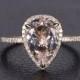 8x12mm Pear Cut Pink Morganite Ring 14K Yellow Gold Morganite Engagement Ring Pave Diamond Wedding Ring Tear Drop Ring Prong Set Ring