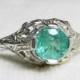 Emerald Ring 14K White Gold Emerald Engagement Ring Colombian Emerald Ring Art Deco Engagement Ring Diamond Emerald May Birthstone Antique