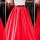 Two Piece Red Homecoming Dress -Floor-Length Square Neck Open Back Appliques from Dressywomen