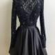 Generous High Neck Long Sleeves Open Back Short Black Homecoming Dress with Beading Lace from Dressywomen
