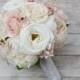 Wedding Bouquet - Peony Bouquet, Rose Bouquet, Blush Bouquet, Cherry Blossoms, Rose, Light Pink, Silk Bouquet, Pink, Cream, Blush