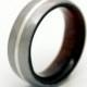 Mens Wedding Band with interior  wood and Titanium ring silver line