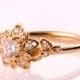 Moissanite Art Deco Petal Engagement Ring No.2B  - 14K Rose Gold and Moissanite engagement ring, leaf ring, flower ring, forever brilliant