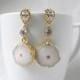 geode earrings, white druzy earrings,  geode wedding, bridal earrings, white and gold earrings,  rose and crystal earrings, geode wedding