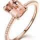 Limited Time Sale: 1.25 Carat Peach Pink Morganite  (emerald cut Morganite) and Diamond Engagement Ring in 10k Rose Gold