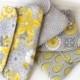 Yellow and Grey bridesmaid clutch miss match set of 4, wedding clutch, bridesmaid gift