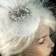 Birdcage Veil, Bridal Hat, Ivory, Feather Fascinator, Wedding Head Piece, Veil, Swarovski Crystals and Rhinestones - Velvet or Dupioni Silk