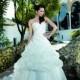 Charming A-line Strapless Lace Ruching Sweep/Brush Train Organza Wedding Dresses - Dressesular.com