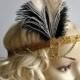 Deco Gold feather flapper Gatsby Headband, Wedding Crystal Headband, Wedding Headpiece Bridal Headpiece, 1920s Flapper headband Black Ivory
