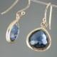 Denim Blue Gold Drop Earrings, Montana blue gold dangle earrings, Blue teardop earrings, Bridal earrings, Wedding Jewelry, Bridesmaids