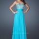 Luxury 2014 Floor-length Chiffon Strapless A-line Beaded Empire Waist Turquoise Prom/evening/bridesmaid Dresses La Femme 18121 - Cheap Discount Evening Gowns