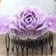 Flower Hair Comb, Wedding Jewelry, Purple Peony Hair Comb, Big Resin Flower, Leaf Comb, Bridal Comb, Bridesmaid Hairpiece, Unique Haircomb