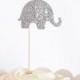 Silver Glitter Elephant Cupcake Toppers - Birthdays, Parties, Weddings, Decoration, Baby Shower
