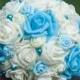 Bridal Artificial Wedding Bouquets Blue and Ivory Roses Bouquet
