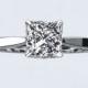 White Sapphire Engagement Ring 6.0mm Princess Cut 14kt White Gold Solitaire Wedding Ring Pristine Custom Rings