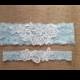 Blue Lace Garter Set - Venise Lace Floral Applique with matching toss garter