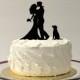 DOG + BRIDE + GROOM Silhouette Wedding Cake Topper Silhouette Cake Topper with Pet Dog Family of 3 Cake Topper Hair Down Silhouette