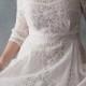Elegant Full Length Ivory White Lace and Tulle Bridal Gown, Wedding Dress with 3/4 sleeve
