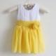 White Yellow Flower Girl Dress with Straps White Yellow Knee-length Chiffon Baby Girl Dress With Flower