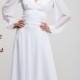 White long dress, chiffon dress floor length, evening dress with sleeves,white wedding dress, bridesmaid dress chiffon, V-neck dress.