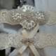 Wedding Garter, Bridal Garter, Garter Set - Pearl & Crystal Rhinestone on a Ivory Lace - Style G2906