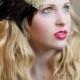 New Years Eve Great Gatsby 1920s Headband, Silver and Gold Art Deco Beading with Black Feather Fascinator