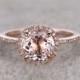 7mm Morganite Engagement ring Rose gold,Diamond wedding band,14k,Round Cut,Gemstone Promise Bridal Ring,Claw Prongs,Pave Set,Handmade