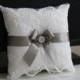 White Dray Wedding Bearer Pillow Basket Accessories Set  Gray Flower Girl Basket & Ring bearer Pillow  White Wedding Pillow Basket Set
